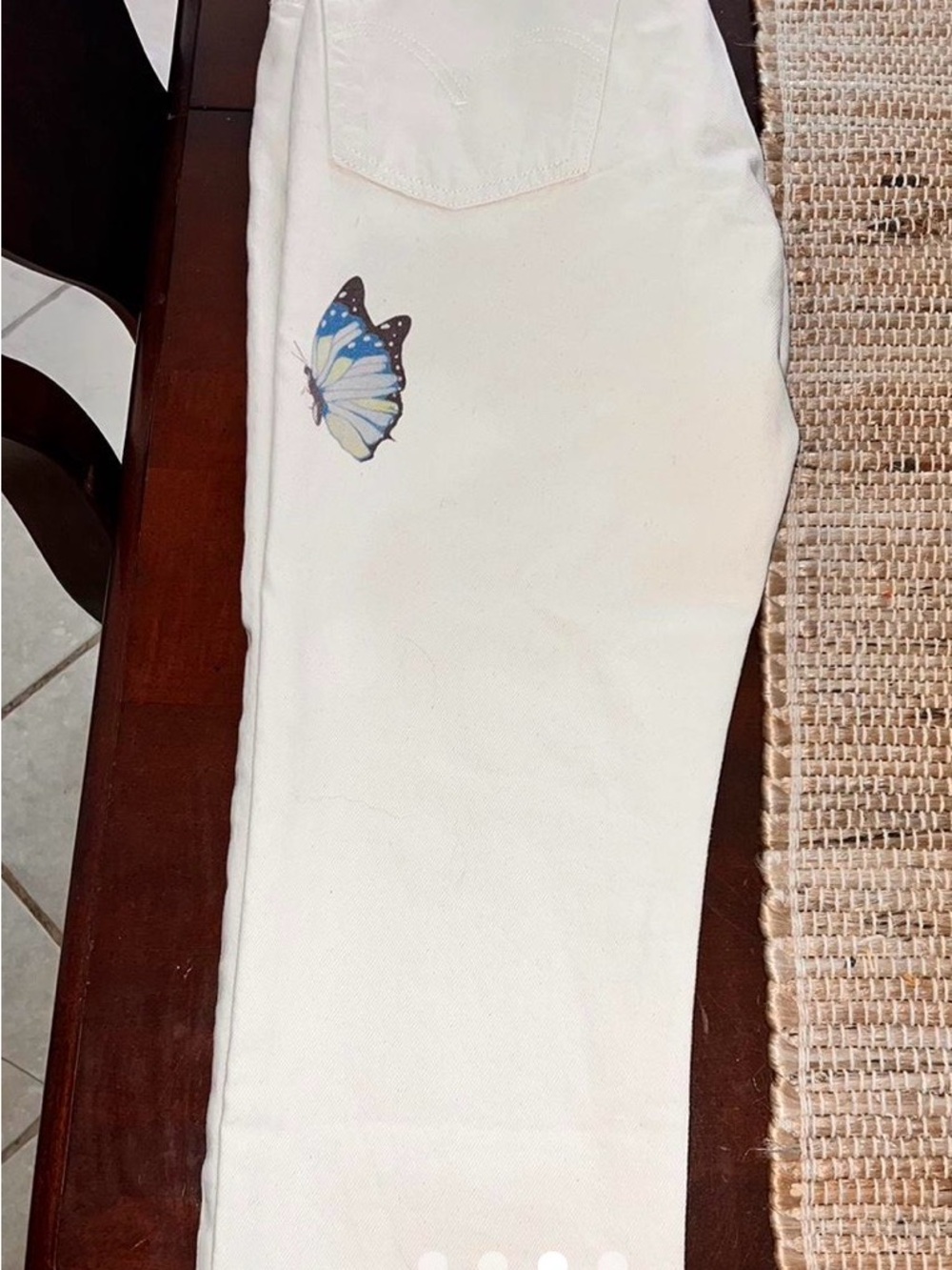 Levi's 501 Button Fly Jeans Cream Butterfly Print Size 26x28 - Picture 3 of 8